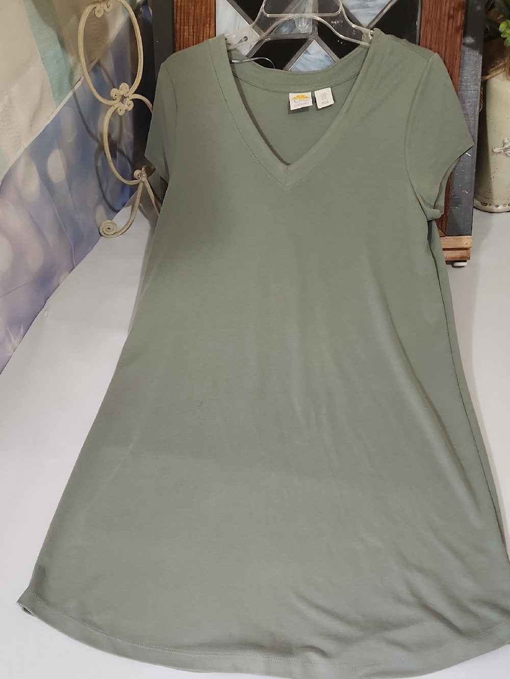 C&C California Sage Green V-Neck Mini T-shirt Dress